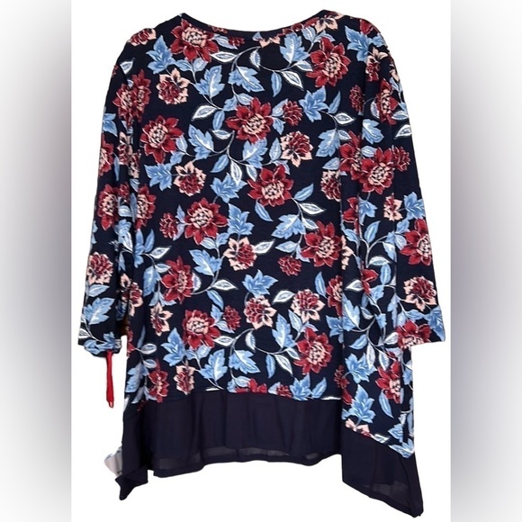 RUBY RD. Navy Blue/Burgundy/Pink/Pastel Blue Floral Peplum Top, Size XL, NWT. - Picture 8 of 8